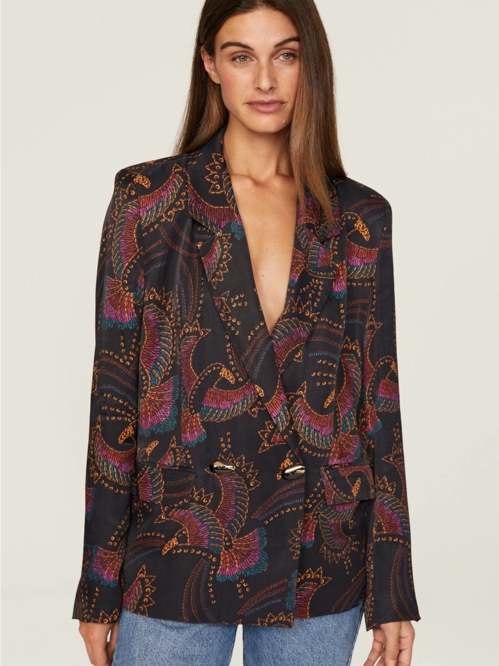 NWOT FARM RIO Navy Multicolor Printed Blazer